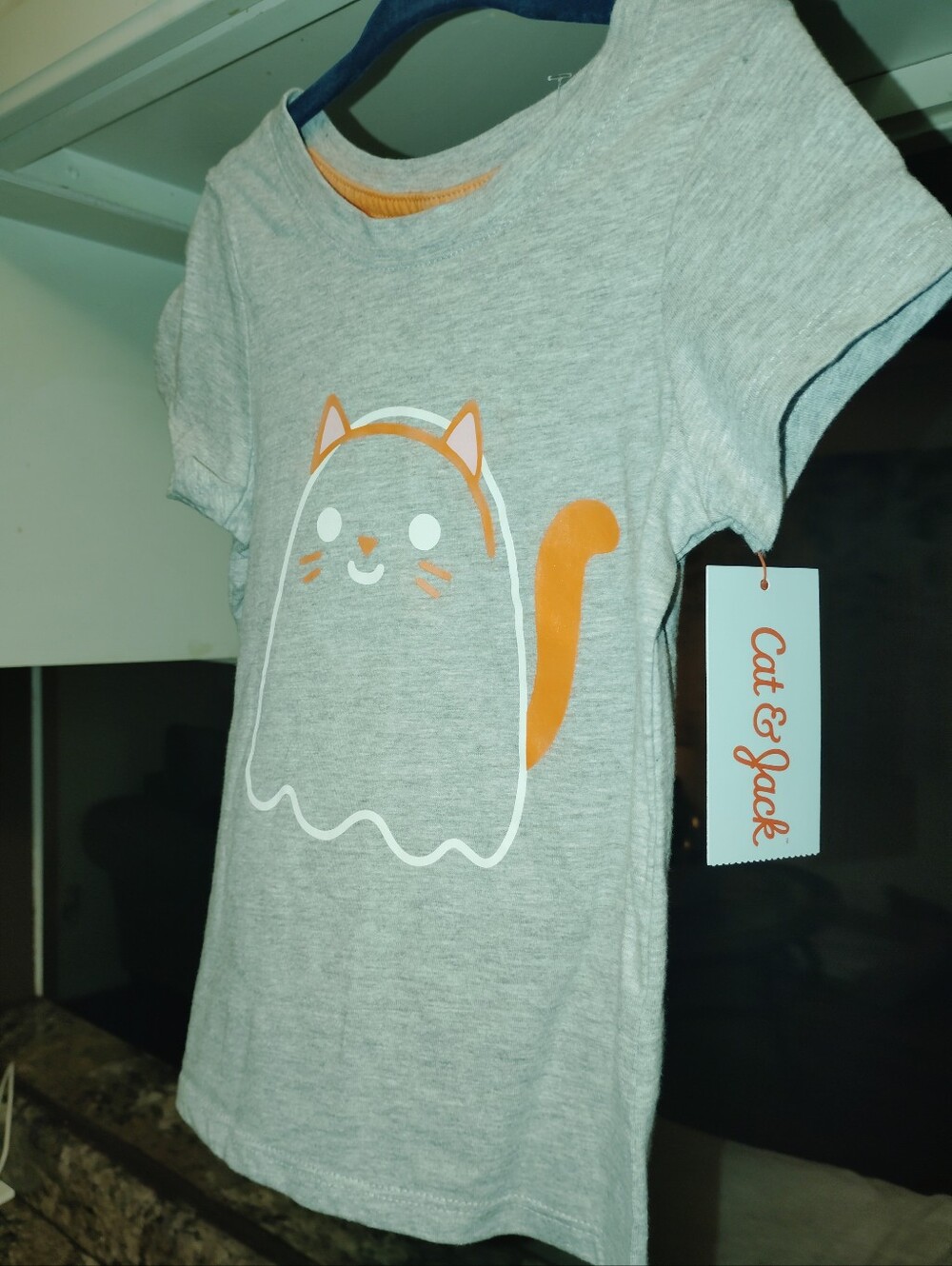 Nwt 3t Cat & Jack Light Gray Tee with Orange Cat Accent - Picture 4 of 5
